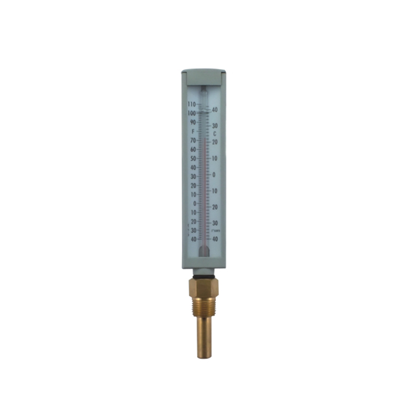 V shaped industrial glass thermometer